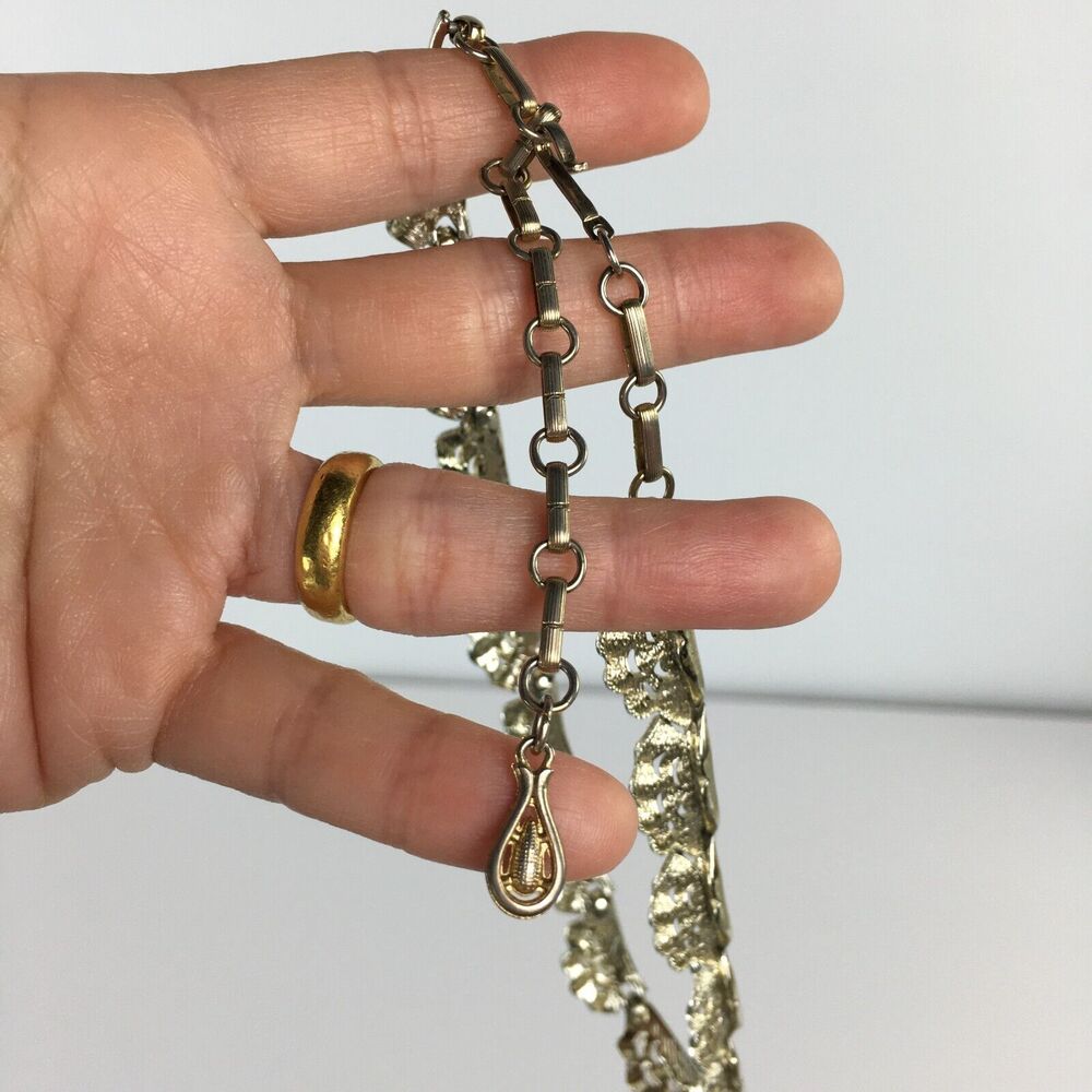 Vintage Coro Signed Silver Tone Swirls Statement Necklace and Bracelet Set of 2 - Picture 8 of 16